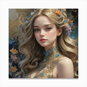 Beautiful Girl With Flowers Art Print Canvas Print