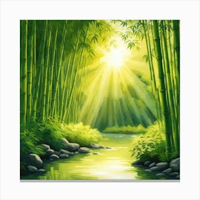 A Stream In A Bamboo Forest At Sun Rise Square Composition 276 Canvas Print