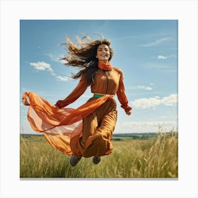 A Youthful Female Exuding Vitality Engaged In Jumping With Unrestrained Joy Sporting Healthy Slim (4) Canvas Print