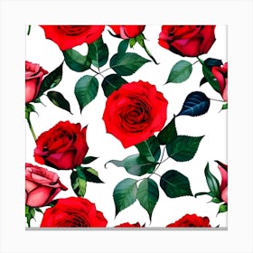 Seamless Pattern With Red Roses Canvas Print