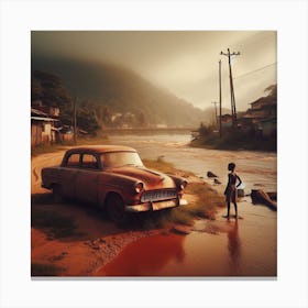 Boy And A Car Canvas Print