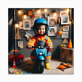 Photo Of A Baby On A Motorcycle Canvas Print