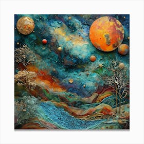 Fantastical Surreal Landscape With Vibrant Colors And Planets Canvas Print