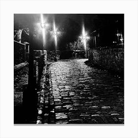 Black And White Cobble Street Scene Canvas Print