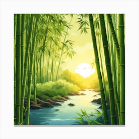 A Stream In A Bamboo Forest At Sun Rise Square Composition 226 Canvas Print