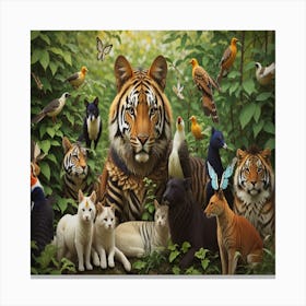 Tiger And Cats In The Jungle Canvas Print