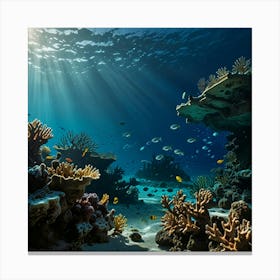 Default A Sunken Shipwreck On The Sandy Ocean Floor Surrounded 1 Canvas Print