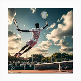 Tennis Player In The Air Canvas Print