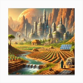 A Prehistoric Scene Depicting Ancient Civilization On Mars Canvas Print