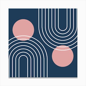 Mid Century Modern Geometric B13 In Navy Blue And Rose Gold (Rainbow And Sun Abstract) 02 Canvas Print