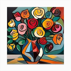 Colourful Roses In A Vase Canvas Print