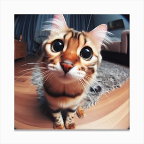 A Curious, Fluffy, And Cute Bengal Cat, Fisheye Lens Canvas Print