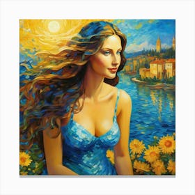 Girl With Sunfloweruuuuus Canvas Print