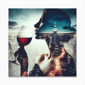 Woman Drinking Red Wine Canvas Print