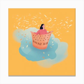 Illustration Of A Woman In A Basket 1 Canvas Print