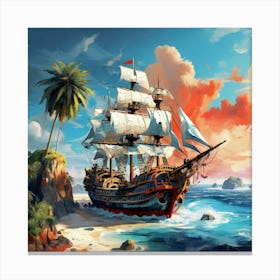 Pirate Ship On The Beach Canvas Print