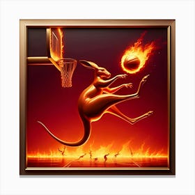 A Bouncing Kangaroo Playing Basketball With Fire, Inspired By The Kinetic Sculptures Of Alexander Calder, With A Fiery Red And Orange Palette, Where The Fire Is In Focus And The Rest Of The Scene Is Blurred 1 Canvas Print