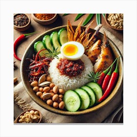 A Beautifully Plated Nasi Lemak Bowl Featuring Fra Canvas Print