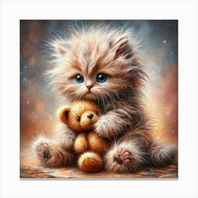 Little Kitten With Teddy Bear Canvas Print