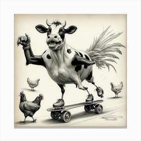 Cow On Skateboard 3 Canvas Print