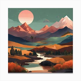 Boho Art Minimalist Landscape Mountains (8) Canvas Print