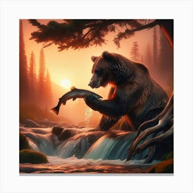 Bear catching Salmon Canvas Print