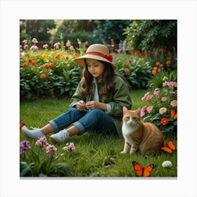 Portrait Of A Girl With A Cat Canvas Print