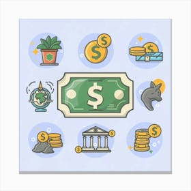 Money Icons Set Canvas Print