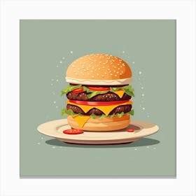 Hamburger Burger Tomatoes Vegetables Snack Dinner Lunch Patty Buns Sesame Cheese Food Cartoon Canvas Print