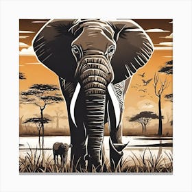 Elephant In The Savannah Canvas Print