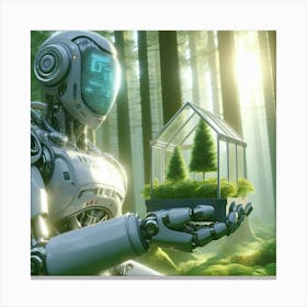 Robot In The Forest 3 Canvas Print