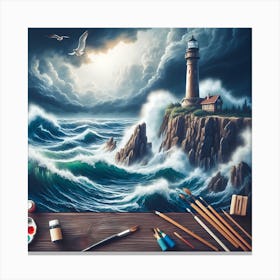 Lighthouse Painting Canvas Print