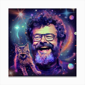 Terence McKenna with cat in space, trippy art Canvas Print