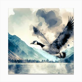 Flying Goose over Lake Painting - Wild Bird Artwork 132 Canvas Print