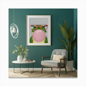 Frog With Big Bubblegum And Glasses Animal Art 6 Canvas Print