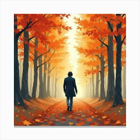 Keanu Reeves In A Serene Watercolor Scene Of Trees In Full Autumn Color Canvas Print