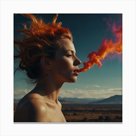 Girl Smokes Orange Smoke Canvas Print