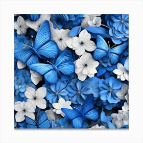 Blue Flowers And Butterflies 1 Canvas Print