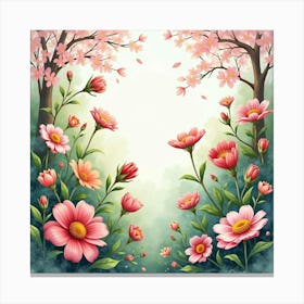 Secret Garden With Magical Blossoms, Watercolor 1 Canvas Print