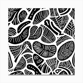 Retro Inspired Linocut Abstract Shapes Black And White 0 1 Canvas Print