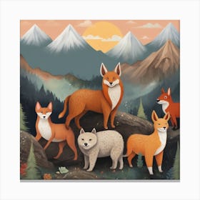 Foxes In The Forest Canvas Print