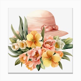 Pink Hat With Flowers Canvas Print