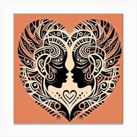 Tribal African Art Silhouette of a couple of lovers 1 Canvas Print