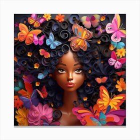 Afro Girl With Flowers And Butterflies Canvas Print