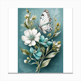 Butterfly And Flowers 1 Canvas Print