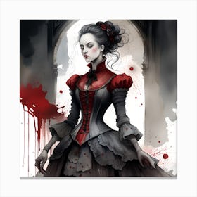 Gothic Woman Monochromatic Watercolor Canvas Print