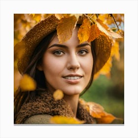 Portrait Of Young Woman In Autumn Leaves Canvas Print