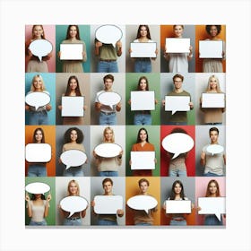 Group Of People Holding Blank Speech Bubbles Canvas Print