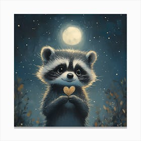 Curious Raccoon with Heart Leaf Backdrop 4 Canvas Print