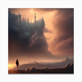 Girl Looking At A Castle Canvas Print